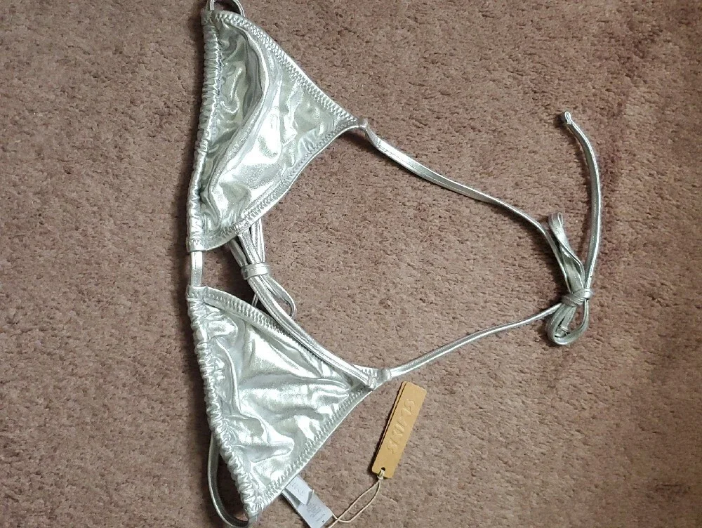 SKIMS Metallic Silver Triangle Bikini Top
